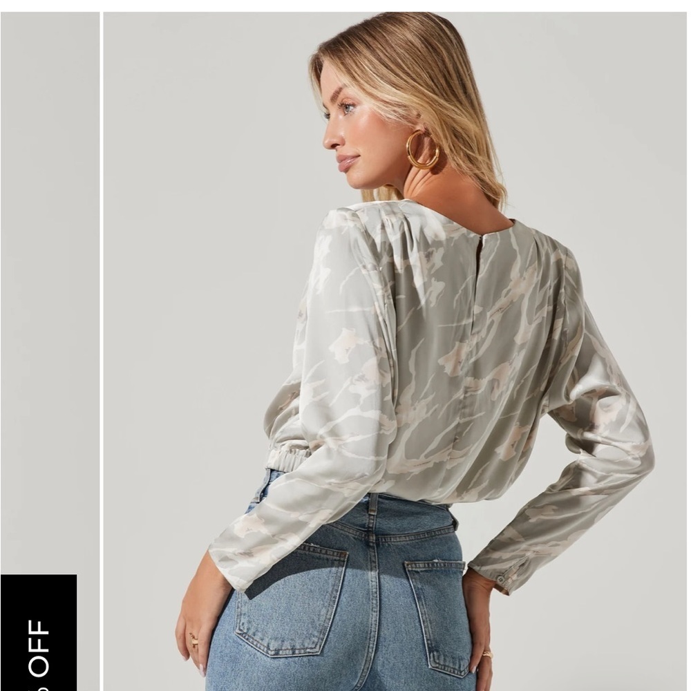 PLEATED SHOULDER LONG SLEEVE FLORAL TOP - Picture 3 of 3